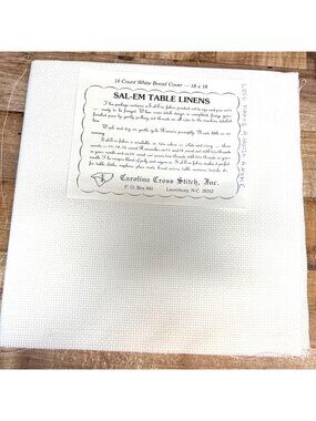 14 Count White Bread Cover 18x18 Sal-Em Table Linen For Cross-Stitch